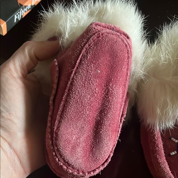 Pink and White Fluffy Trim Slippers - Picture 3 of 4